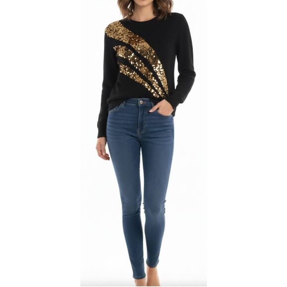 MARC JACOBS Womens XSmall sweater angora rabbit soft wool gold black sequin - Picture 1 of 8